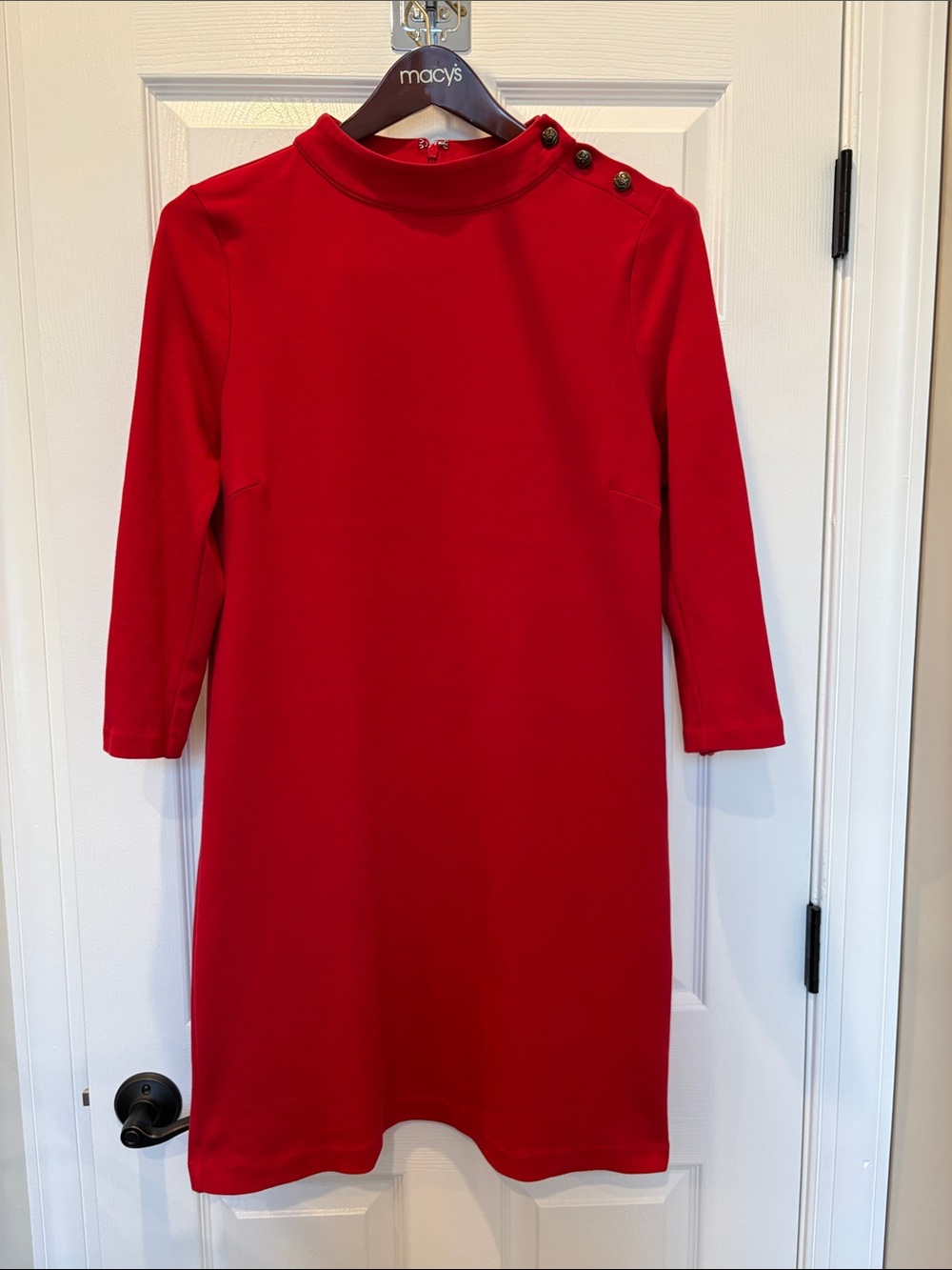 Talbots Red 3/4 Sleeve Shift Dress with Shoulder Buttons